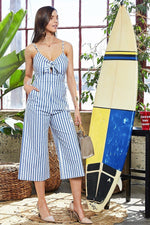 Load image into Gallery viewer, Adjustable Shoulder Strap Side Pocket Back Zipper Front Tie Stripe Print Jumpsuit
