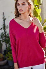 Load image into Gallery viewer, V Neck 3/4 Sleeve Side Slit Hi-lo Sweater
