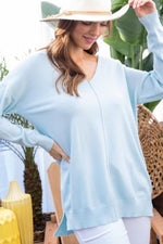 Load image into Gallery viewer, V Neck 3/4 Sleeve Side Slit Hi-lo Sweater
