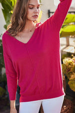 Load image into Gallery viewer, V Neck 3/4 Sleeve Side Slit Hi-lo Sweater
