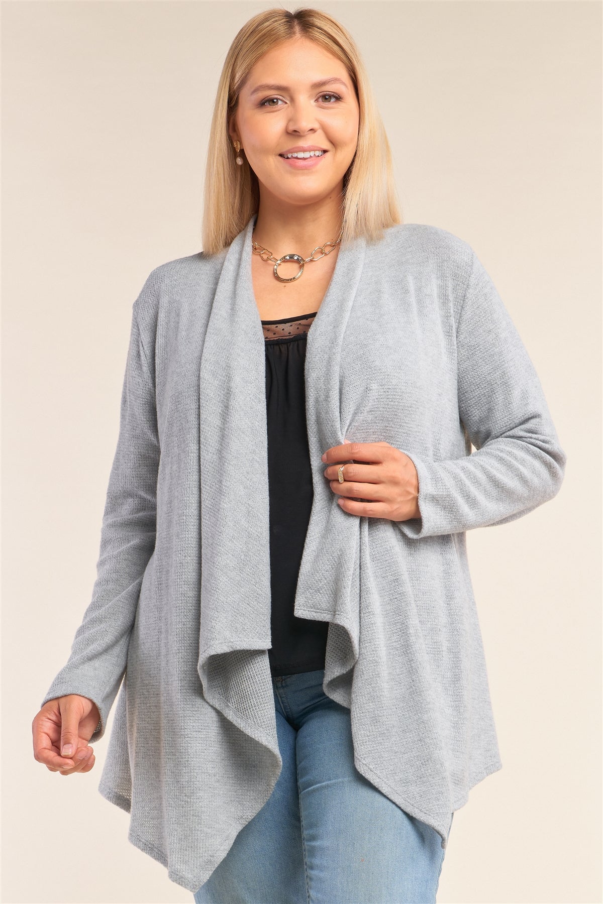 Long Sleeve Asymmetrical Pleated Collar Cardigan