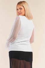 Load image into Gallery viewer, Relaxed Fit V-neck Long Sleeve Polka Dot Mesh Top
