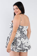 Load image into Gallery viewer, Plus Size Floral Short Skort Mini V-neck Romper
