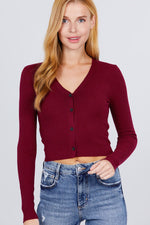 Load image into Gallery viewer, Long Sleeve V-neck Button Down Crop Cardigan
