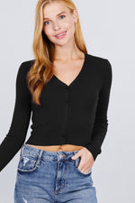 Load image into Gallery viewer, Long Sleeve V-neck Button Down Crop Cardigan
