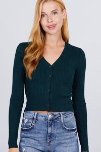 Long Sleeve V-neck Button Down Crop Cardigan