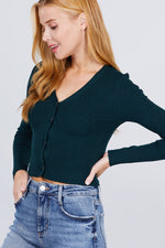 Load image into Gallery viewer, Long Sleeve V-neck Button Down Crop Cardigan
