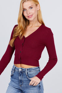 Long Sleeve V-neck Button Down Crop Cardigan