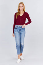 Load image into Gallery viewer, Long Sleeve V-neck Button Down Crop Cardigan
