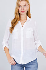 Load image into Gallery viewer, 3/4 Roll Up Sleeve With Pocket Woven Shirts
