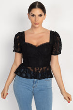 Load image into Gallery viewer, Sheer Lace Sweetheart Flounce Top
