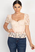 Load image into Gallery viewer, Sheer Lace Sweetheart Flounce Top
