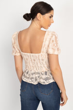 Load image into Gallery viewer, Sheer Lace Sweetheart Flounce Top
