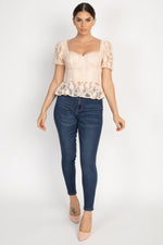 Load image into Gallery viewer, Sheer Lace Sweetheart Flounce Top
