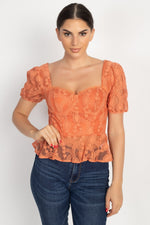 Load image into Gallery viewer, Sheer Lace Sweetheart Flounce Top
