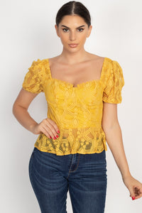 Sheer Lace Sweetheart Flounce Top