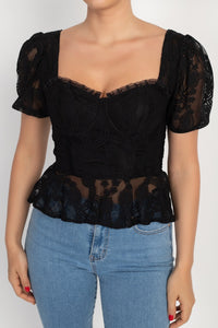 Sheer Lace Sweetheart Flounce Top