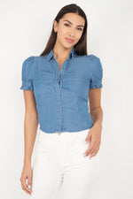 Load image into Gallery viewer, Front Shirred Ruffle Short Sleeve Top
