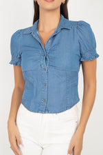 Load image into Gallery viewer, Front Shirred Ruffle Short Sleeve Top
