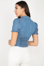 Load image into Gallery viewer, Front Shirred Ruffle Short Sleeve Top
