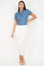 Load image into Gallery viewer, Front Shirred Ruffle Short Sleeve Top
