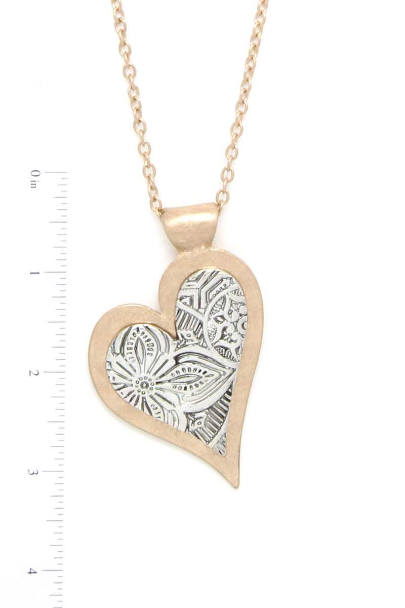 Two Tone Filigree Heart Shape Pendant Necklace