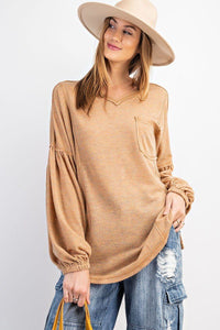 Bubble Sleeve Multi Tone Light Hacci Sweater Top