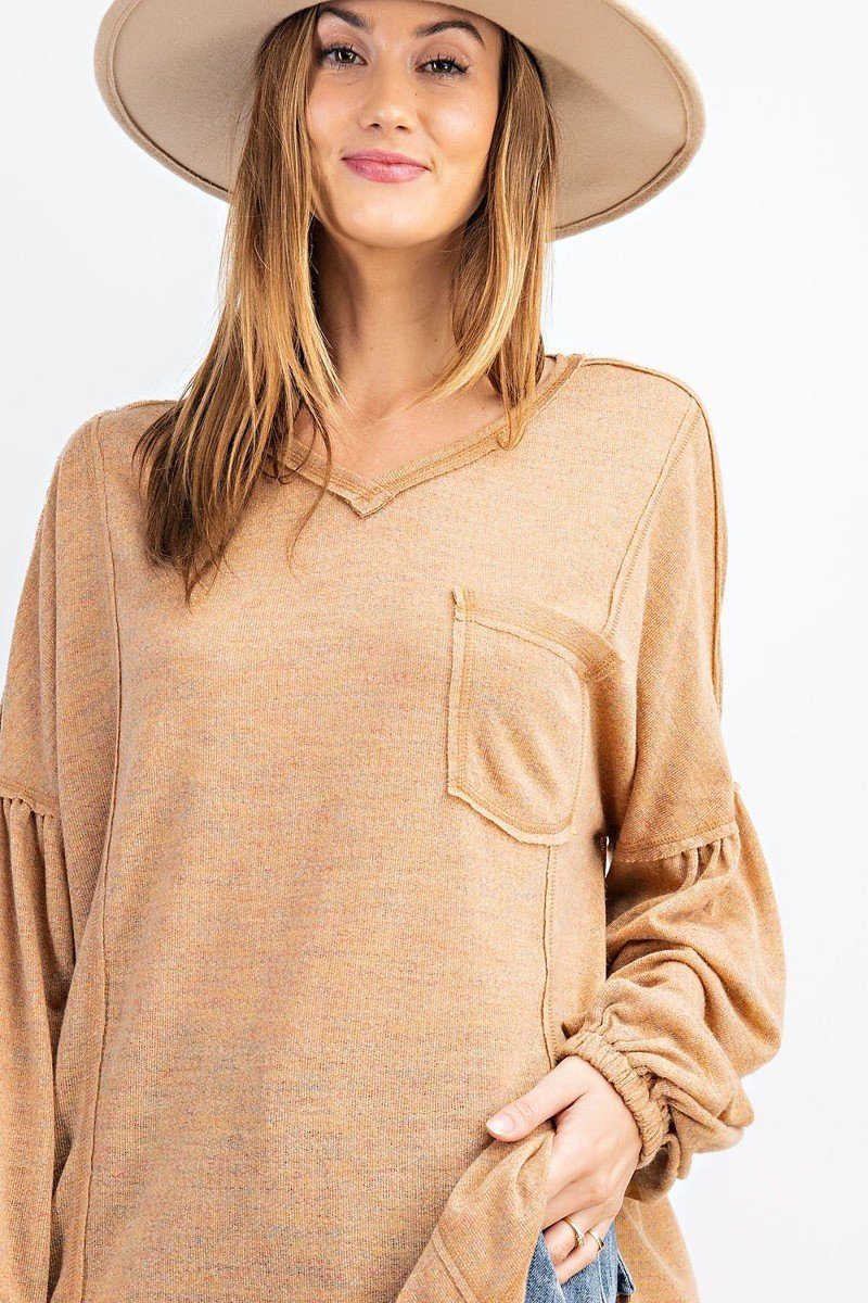 Bubble Sleeve Multi Tone Light Hacci Sweater Top