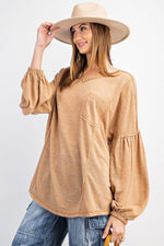 Load image into Gallery viewer, Bubble Sleeve Multi Tone Light Hacci Sweater Top
