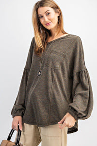 Bubble Sleeve Multi Tone Light Hacci Sweater Top