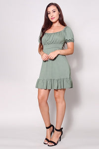 Puff Short Sleeve Tie Back Mini Dress