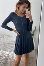 Load image into Gallery viewer, Boho Navy Blue Acid Wash Long Sleeves Swing Dress
