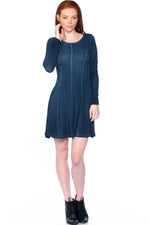 Load image into Gallery viewer, Boho Navy Blue Acid Wash Long Sleeves Swing Dress
