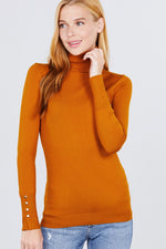 Load image into Gallery viewer, Long Sleeve with Metal Button Detail Turtle Neck Sweater
