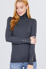 Load image into Gallery viewer, Long Sleeve with Metal Button Detail Turtle Neck Sweater
