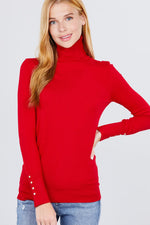 Load image into Gallery viewer, Long Sleeve with Metal Button Detail Turtle Neck Sweater
