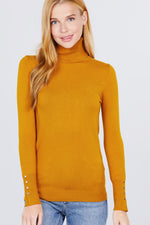 Load image into Gallery viewer, Long Sleeve with Metal Button Detail Turtle Neck Sweater
