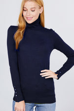 Load image into Gallery viewer, Long Sleeve with Metal Button Detail Turtle Neck Sweater
