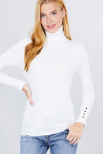 Load image into Gallery viewer, Long Sleeve with Metal Button Detail Turtle Neck Sweater
