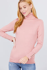 Load image into Gallery viewer, Long Sleeve with Metal Button Detail Turtle Neck Sweater
