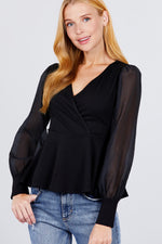 Load image into Gallery viewer, Puff Sleeve V-neck Peplum Top
