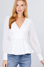 Load image into Gallery viewer, Puff Sleeve V-neck Peplum Top
