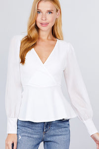 Puff Sleeve V-neck Peplum Top