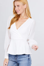 Load image into Gallery viewer, Puff Sleeve V-neck Peplum Top
