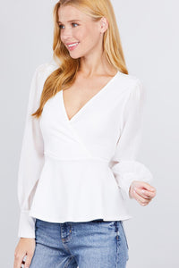 Puff Sleeve V-neck Peplum Top