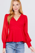 Load image into Gallery viewer, Puff Sleeve V-neck Peplum Top
