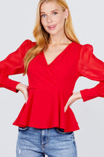 Load image into Gallery viewer, Puff Sleeve V-neck Peplum Top
