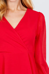 Puff Sleeve V-neck Peplum Top