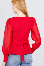 Load image into Gallery viewer, Puff Sleeve V-neck Peplum Top
