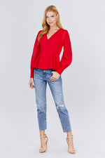 Load image into Gallery viewer, Puff Sleeve V-neck Peplum Top
